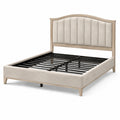 Lit 160 x 200 cm rembourré beige en bois avec sommier à lattes style contemporain