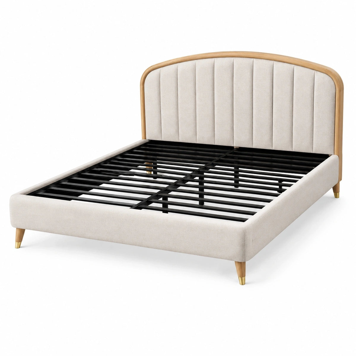 Lit 160 x 200 cm rembourré en tissu beige et bois style contemporain