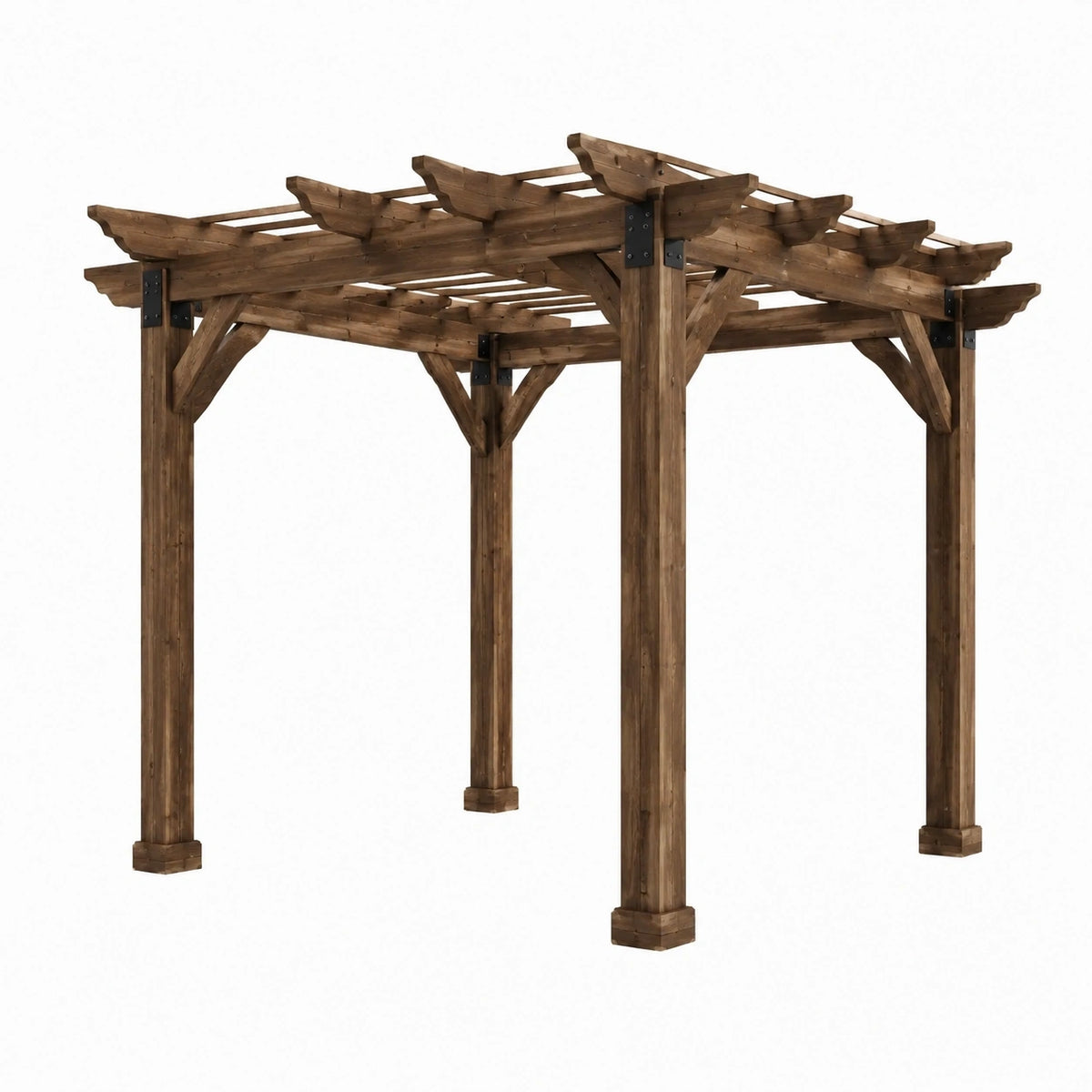 Pergola 300 x 300 x 230 cm en bois marron structure ajourée pour jardin