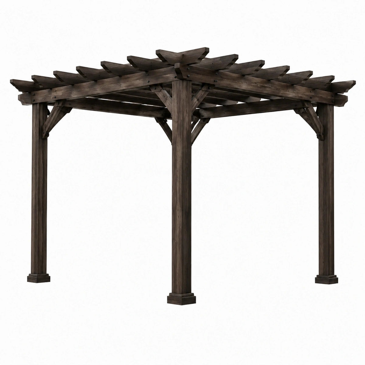 Pergola de jardin 300 x 300 x 230 cm en bois brun foncé avec toiture ajourée