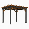 Pergola de jardin 300 x 300 x 240 cm en acier et bois marron noir style rustique