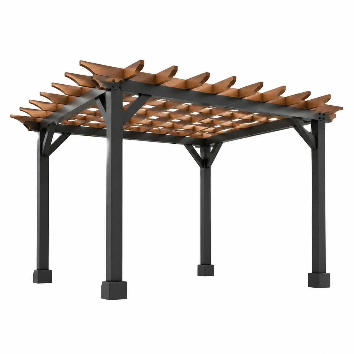 Pergola de jardin 300 x 300 x 250 cm en métal et bois noir marron style industriel
