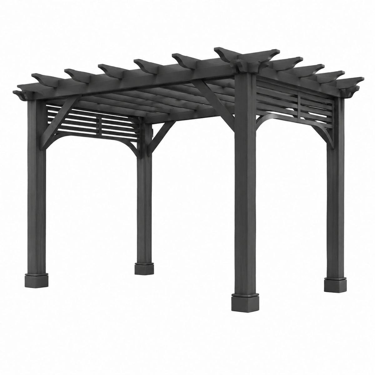 Pergola de jardin 300 x 300 x 240 cm en bois gris anthracite à toiture ajourée