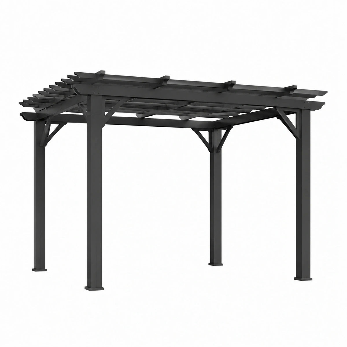 Pergola de jardin 400 x 300 x 230 cm en acier noir à toit ajouré