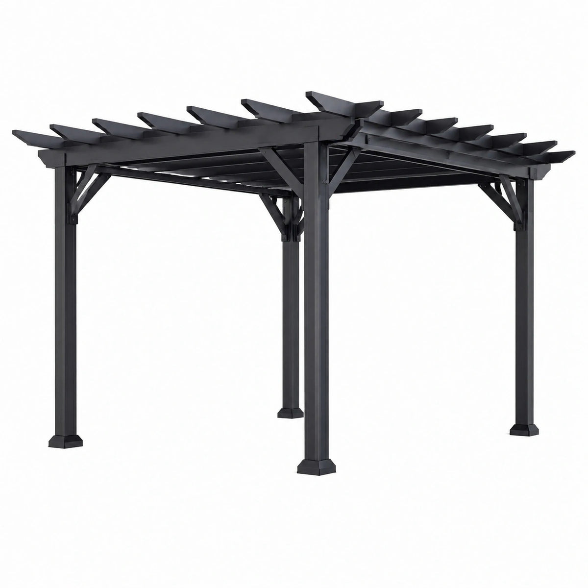 Pergola 300 x 300 cm en aluminium noir à lames ajourées pour terrasse