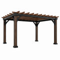 Pergola de jardin 400 x 300 x 230 cm en bois et métal marron noir à toit ajouré