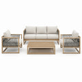 Salon de jardin 4 pièces 200 cm en bois beige gris tressé pour terrasse style contemporain