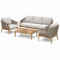 Salon de jardin 4 pièces 200 cm en bois beige et taupe avec table basse style contemporain
