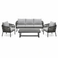 Salon de jardin 4 pièces 190 cm métal noir tressage gris style contemporain