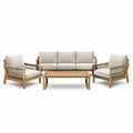 Salon de jardin 4 pièces 210 x 75 x 76 cm en bois beige avec corde tressée style contemporain