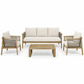 Salon de jardin 4 pièces 190 cm en bois brun et corde tressée style contemporain
