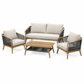Salon de jardin 4 pièces en bois beige et noir avec table basse 100 x 60 cm