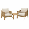Salon de jardin 2 fauteuils et table 65 cm bois tressé beige style naturel