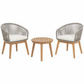 Salon de jardin 2 fauteuils et table ronde diamètre 60 cm - bois naturel et cordage gris - style contemporain