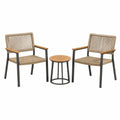 Salon de jardin 2 fauteuils et table ronde diamètre 50 cm corde tressée bois métal naturel noir style contemporain