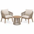 Salon de jardin 2 fauteuils et table ronde en bois et corde beige style contemporain