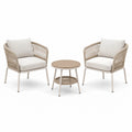 Salon de jardin 2 fauteuils et table ronde 60 cm métal corde beige style contemporain