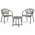 Salon de jardin 2 fauteuils et table ronde 60 cm métal et corde taupe noir style contemporain